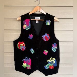 WESTBOUND vintage 90s Velvet Christmas Vest cotton embroidered gifts granny L